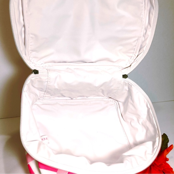 Clinique Limited Edition Pink Plaid White Travel Cosmetic Bag Zips Handle NWOT - Picture 3 of 7
